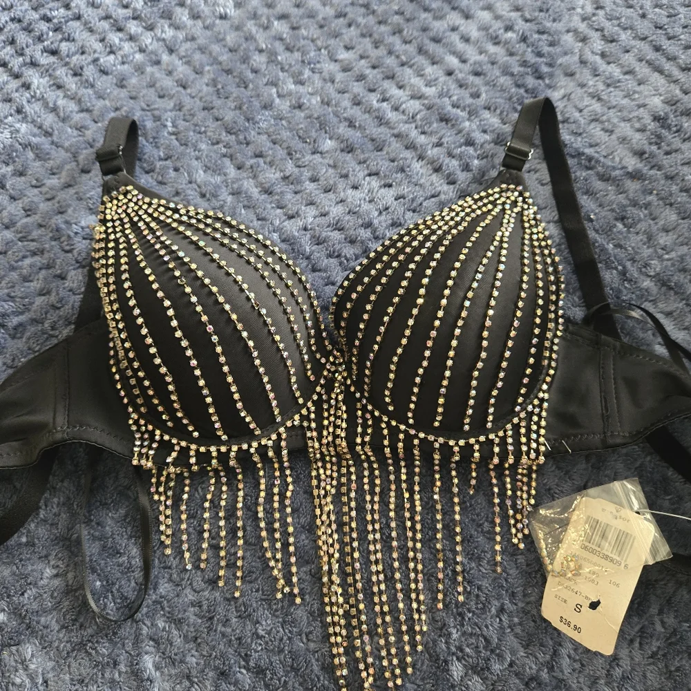 Windsor Black Beaded Bra Size S Nwt